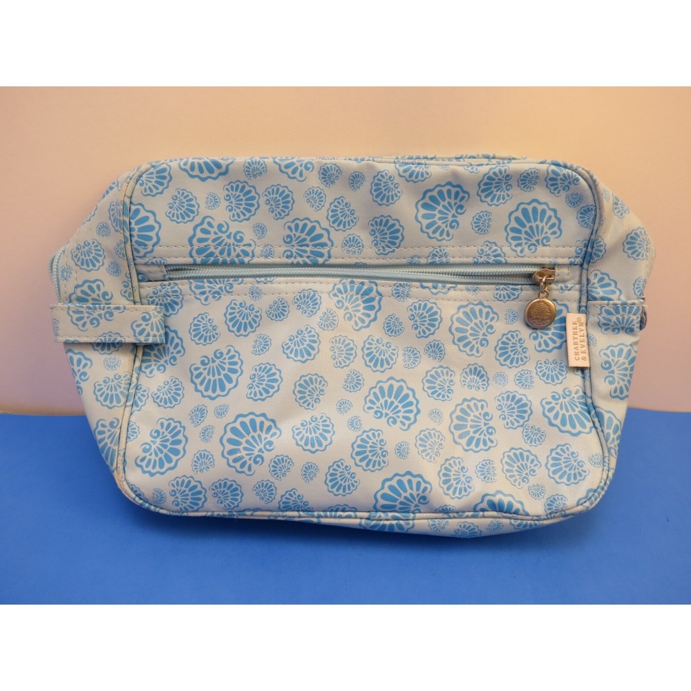 Crabtree and Evelyn Zipper Pouch Makeup Cosmetic Bag Light Blue